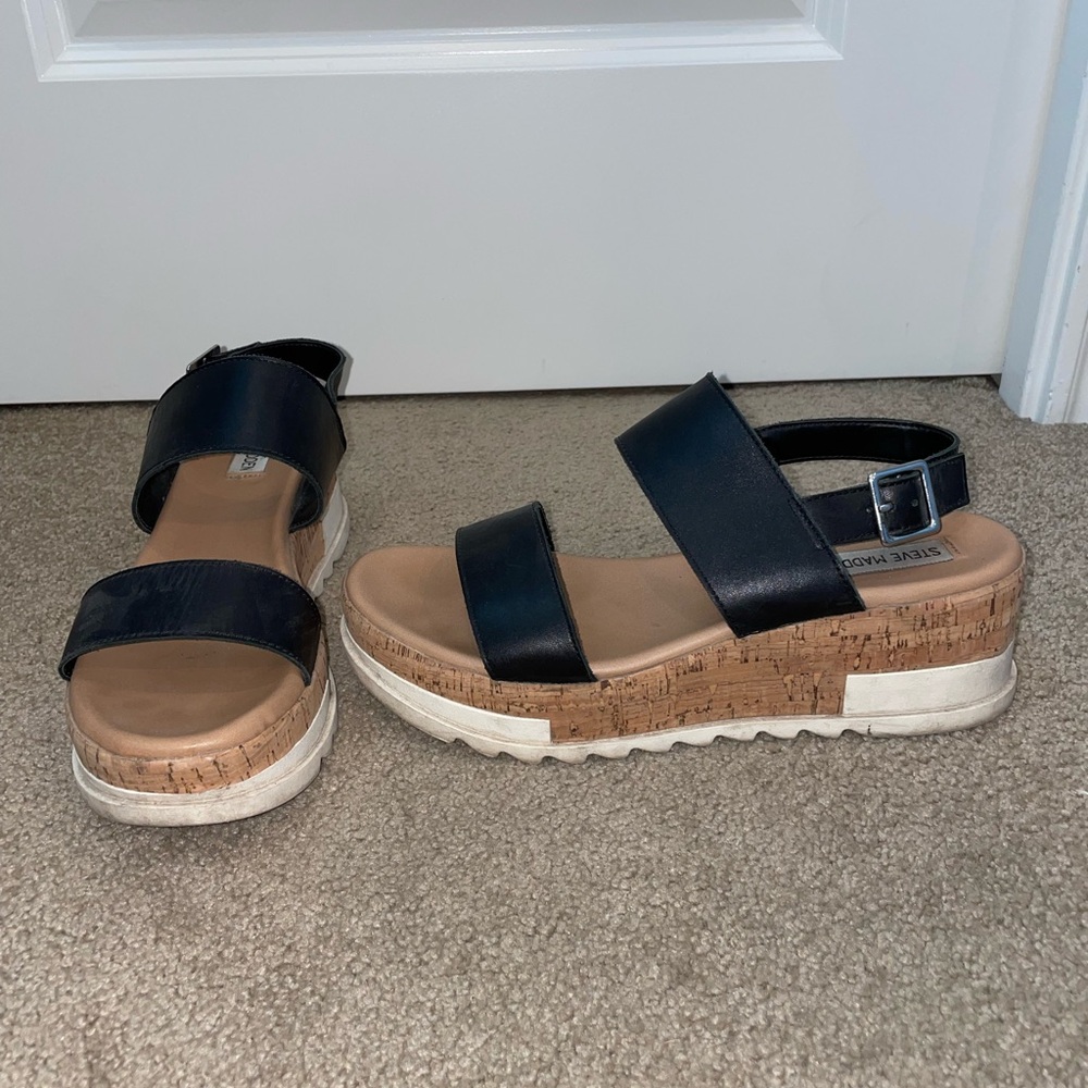 Steve Madden Black Cork Wedge Sandals